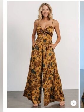 Blu Pepper Gold Multi Floral Wide-Leg Jumpsuit